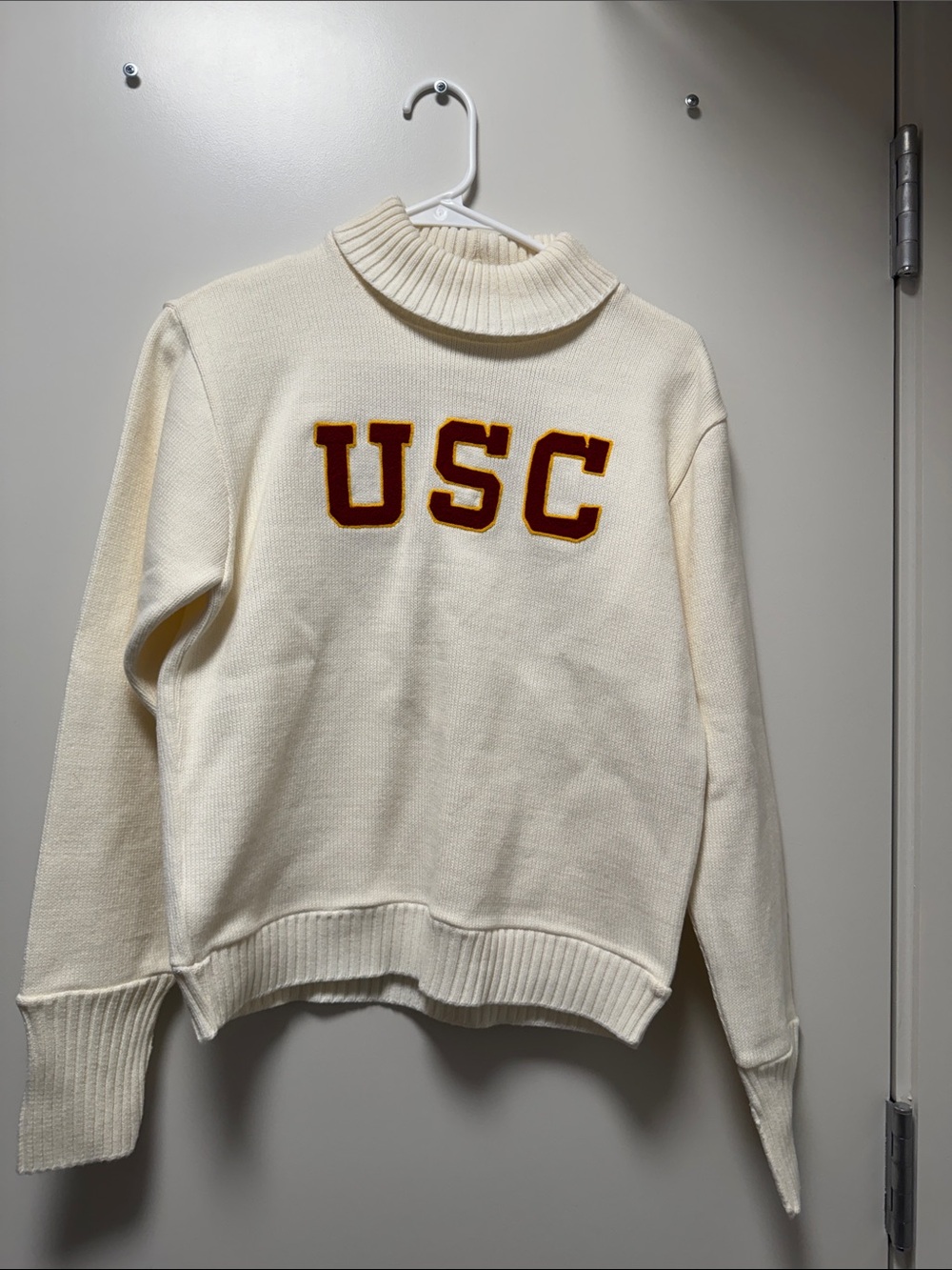Vintage Broadway Supply USC Cream Turtleneck Sweater - Collegiate Knit Pullover
